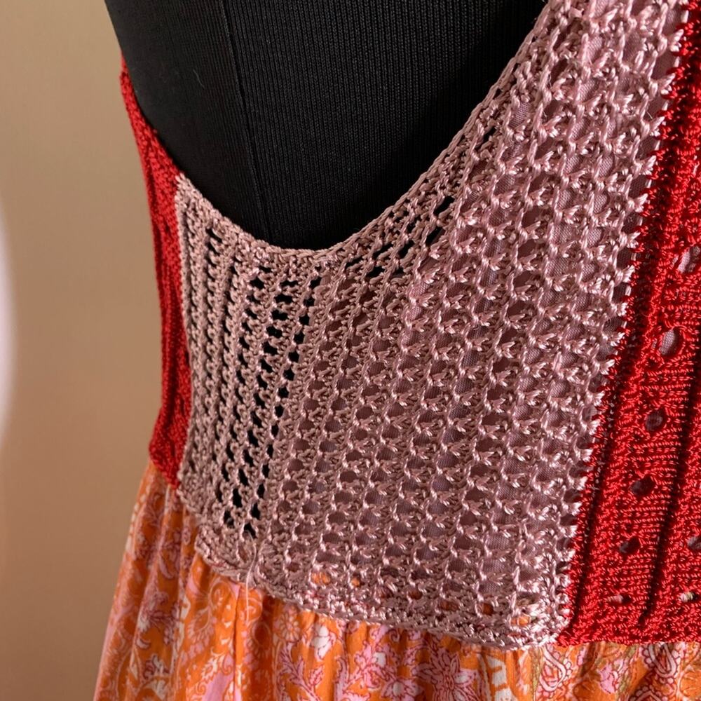 Free People Katie red orange crochet floral sleeveless dress size Small NWT - Picture 7 of 14